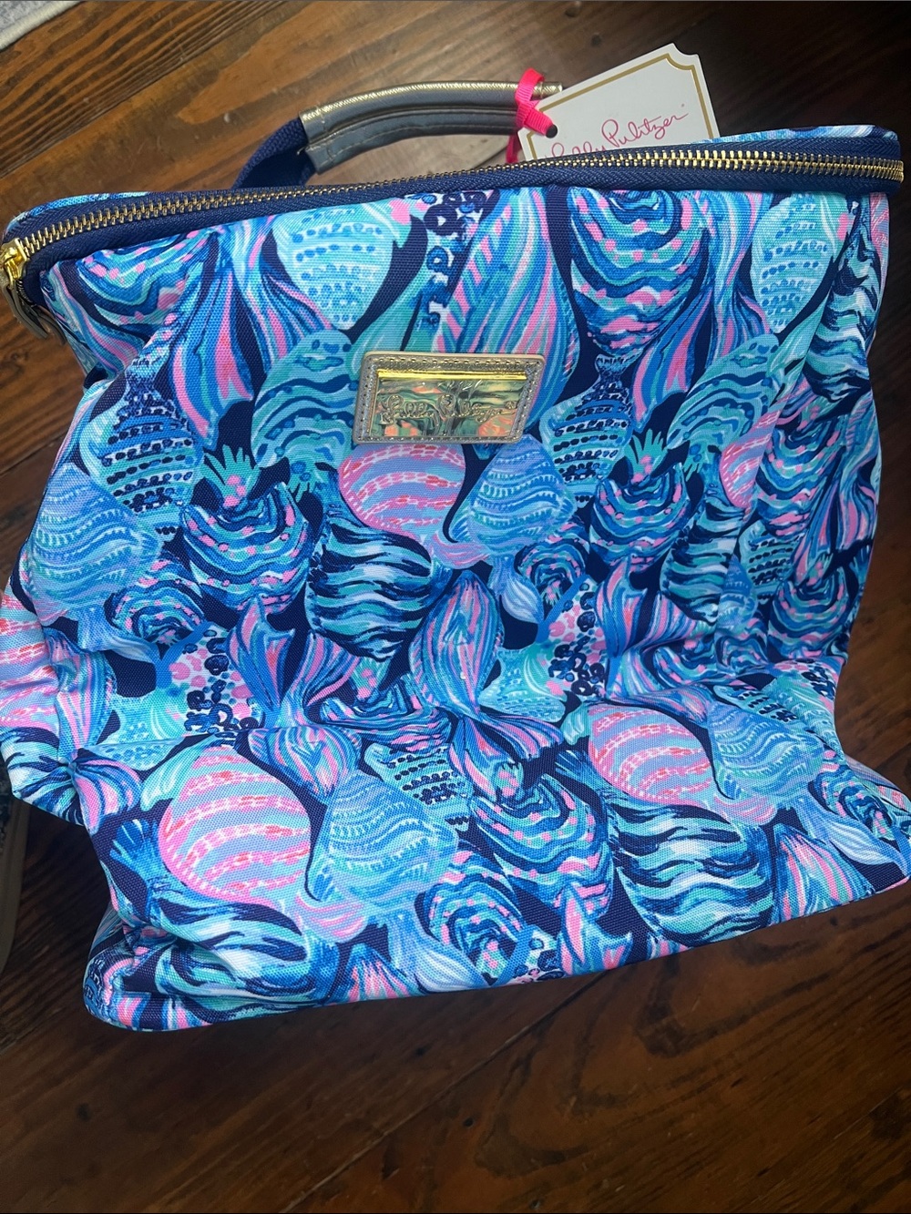 Lilly Pulitzer Navy, Turquoise & Pink Shell-Print Canvas Tote